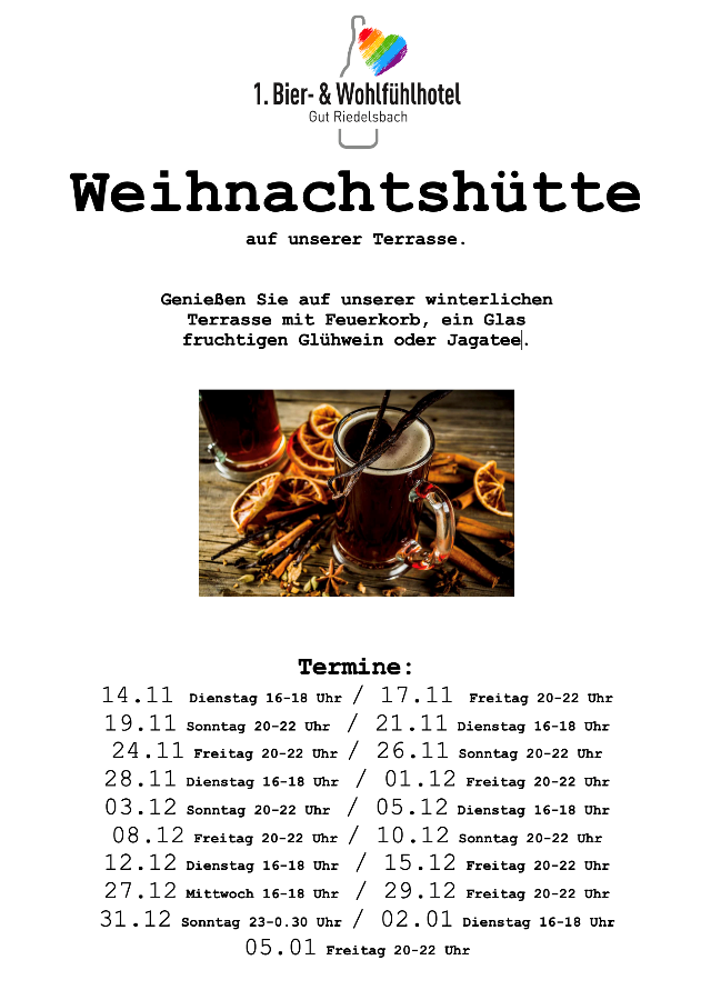 Weihnachtshütte im 1. Bier- und Wohlfühlhotel Gut Riedelsbach